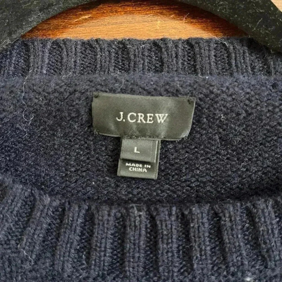 Jcrew Men's Sweater Large Navy Blue 100% Lambs Wool Crewneck Argyle Pullover - Picture 3 of 7